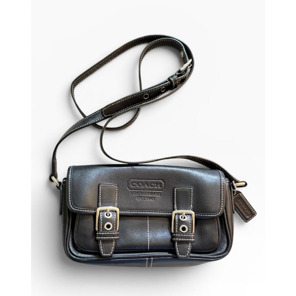 Vintage Coach Bleecker 9355 Black Leather Double Buckle Crossbody Y2K
